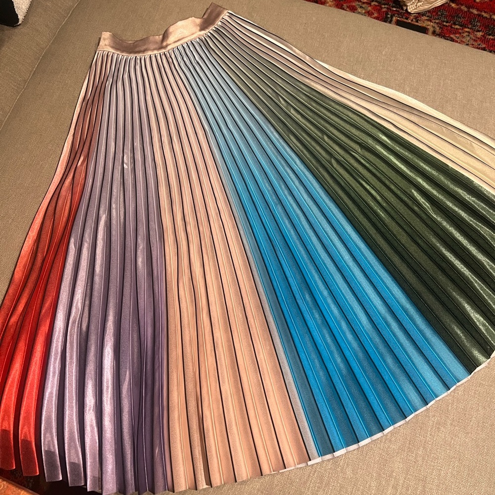Anthropologie Pleated Midi Skirt Rainbow